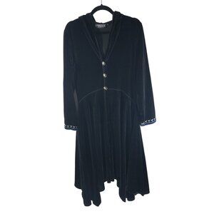 Pyramid Collection Womens Jacket Velvet Embroidered Asymmetric Hooded Black M